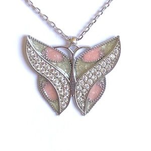 925 Silver pink butterfly handmade enamel necklace